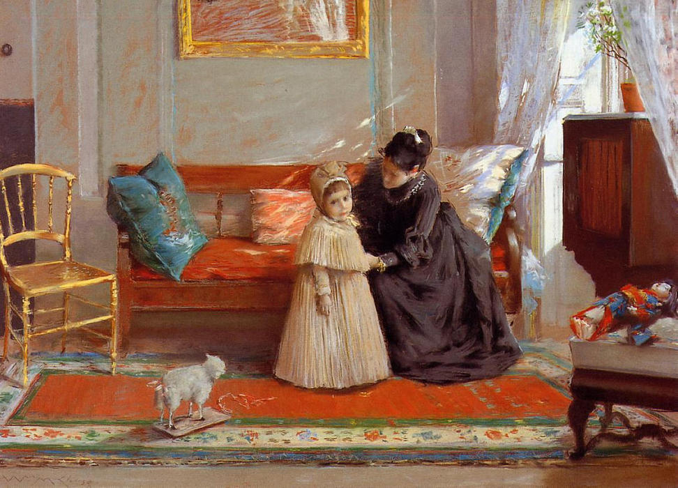 Wikioo.org - The Encyclopedia of Fine Arts - Painting, Artwork by William Merritt Chase - I am Going to See Grandma (aka Mrs. Chase and Child)