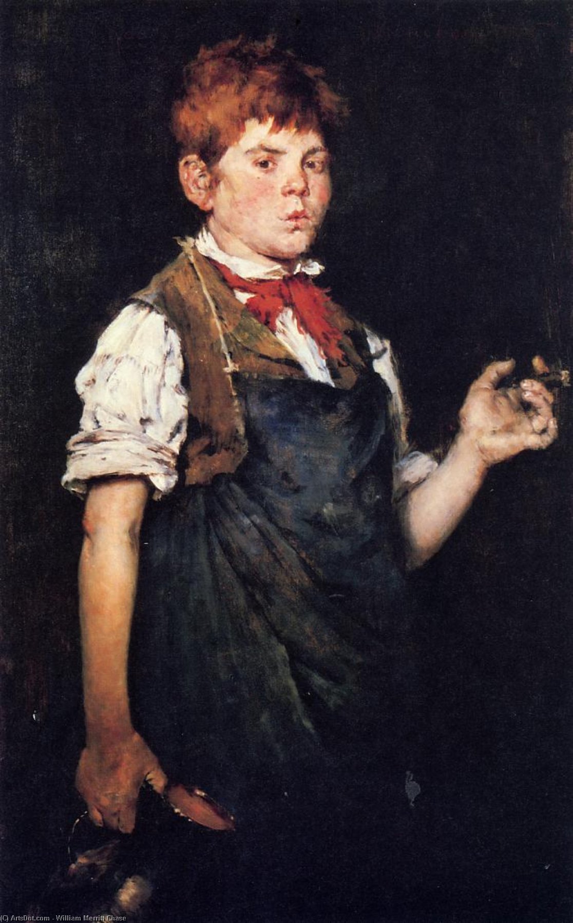 Wikioo.org - The Encyclopedia of Fine Arts - Painting, Artwork by William Merritt Chase - The Apprentice, aka Boy Smoking