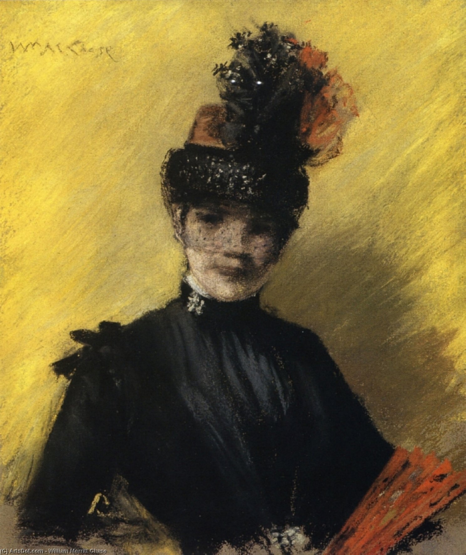 Wikioo.org - The Encyclopedia of Fine Arts - Painting, Artwork by William Merritt Chase - Study of Black against Yello