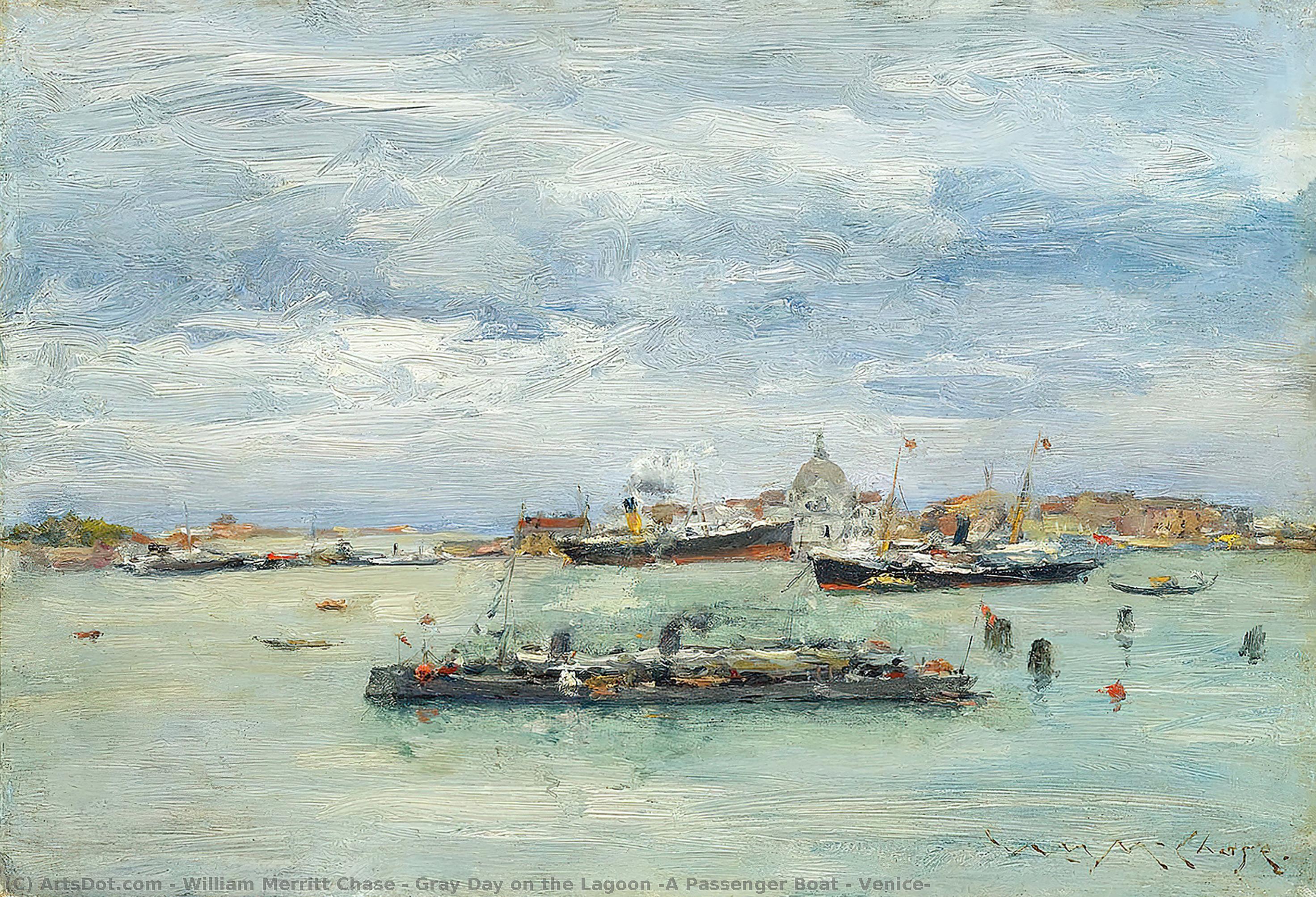 WikiOO.org - Encyclopedia of Fine Arts - Maalaus, taideteos William Merritt Chase - Gray Day on the Lagoon (A Passenger Boat - Venice)
