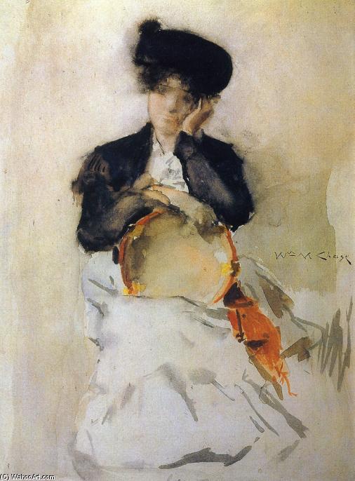 WikiOO.org - Encyclopedia of Fine Arts - Maalaus, taideteos William Merritt Chase - Girl with Tambourine