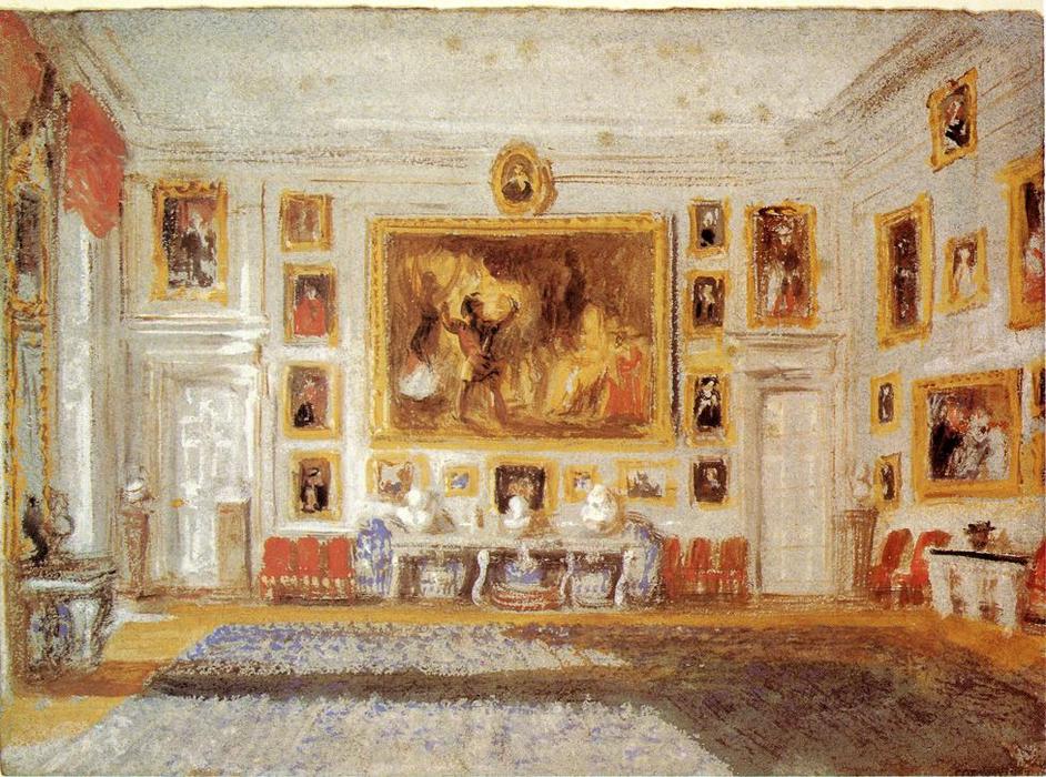Wikioo.org - The Encyclopedia of Fine Arts - Painting, Artwork by William Turner - Petworth, the Drawing room, Bodycolor on blue paper