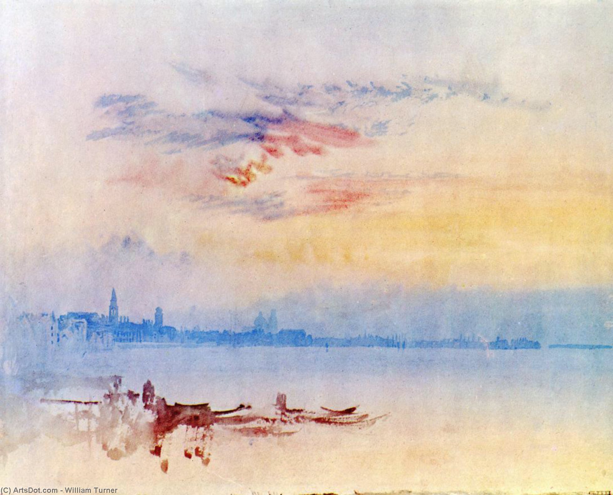 Wikioo.org – L'Encyclopédie des Beaux Arts - Peinture, Oeuvre de William Turner - Venise , vers l'est de l Guidecca , Lever du soleil