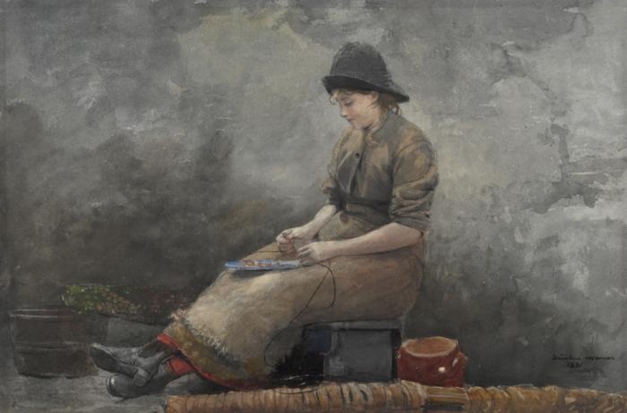 WikiOO.org - Enciclopedia of Fine Arts - Pictura, lucrări de artă Winslow Homer - Fishergirl Baiting Lines