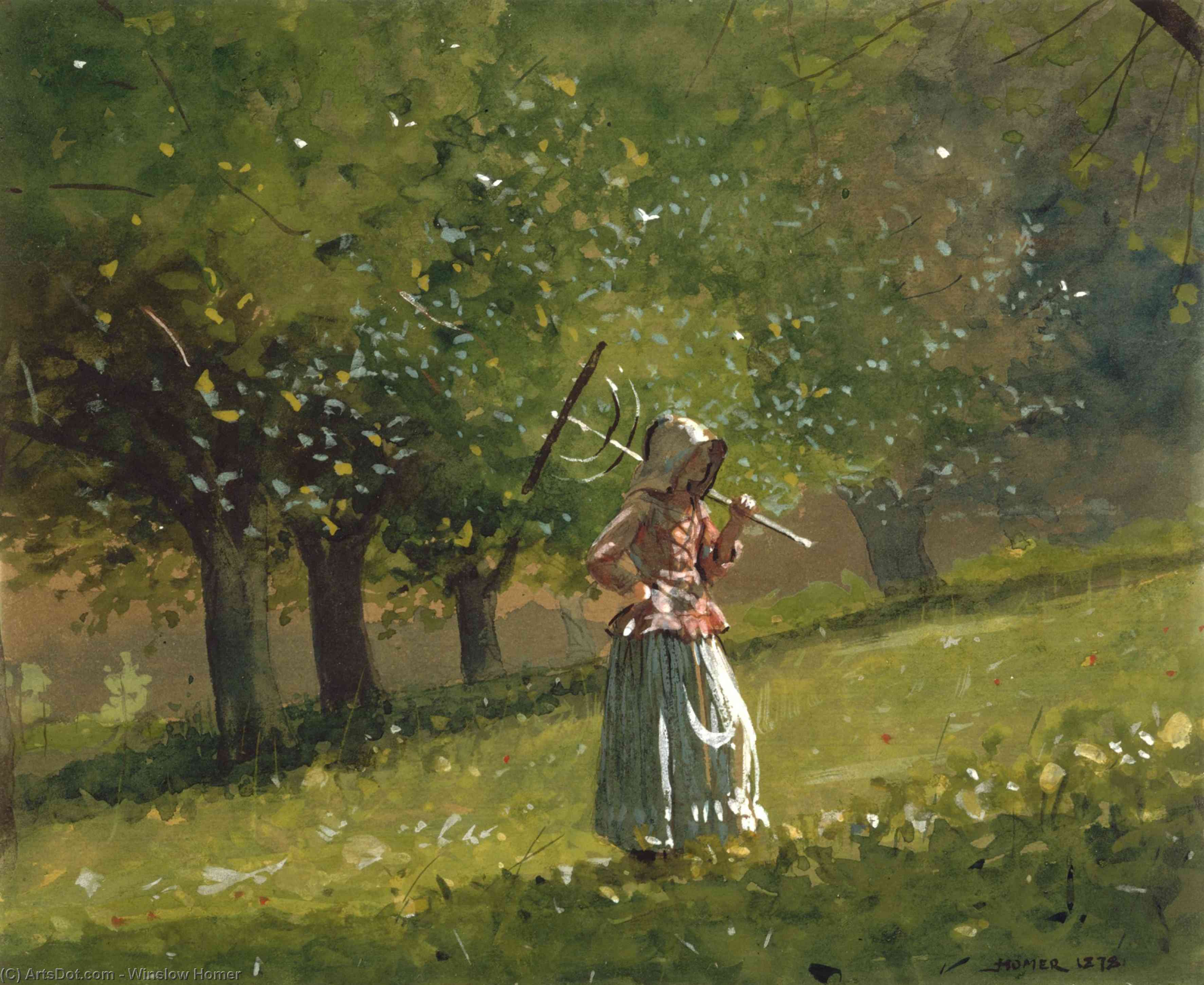 Wikioo.org – La Enciclopedia de las Bellas Artes - Pintura, Obras de arte de Winslow Homer - chica con heno  rastrillo