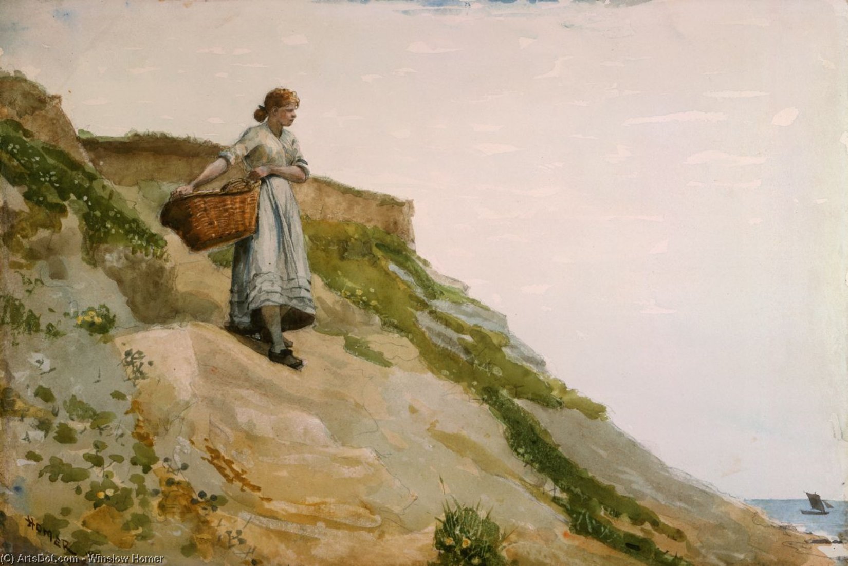 Wikioo.org – La Enciclopedia de las Bellas Artes - Pintura, Obras de arte de Winslow Homer - chica en libros  Un  cesto