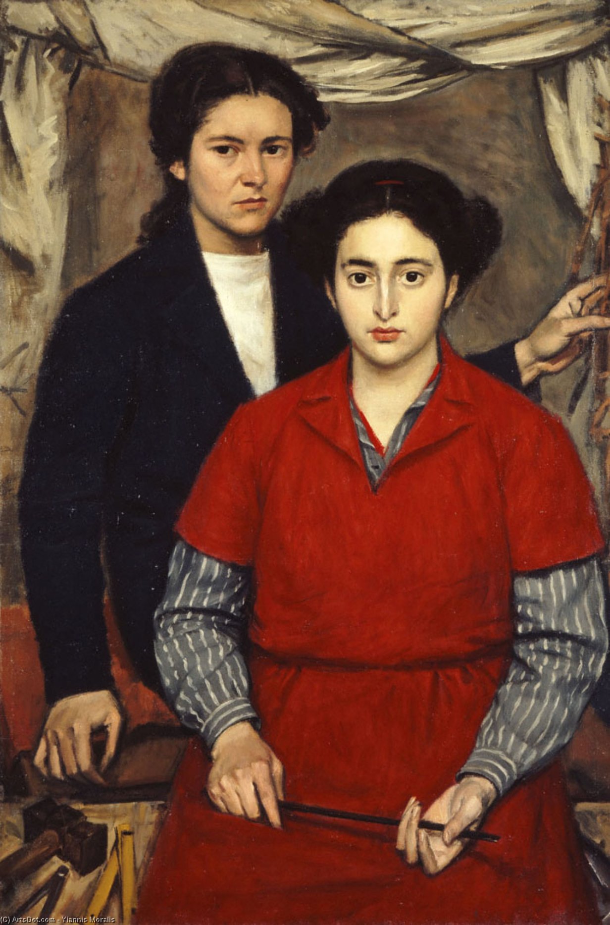 WikiOO.org - Encyclopedia of Fine Arts - Maleri, Artwork Yiannis Moralis - Two Girl Friends