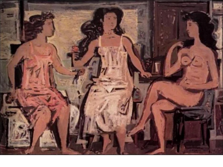 WikiOO.org - Enciklopedija dailės - Tapyba, meno kuriniai Yiannis Moralis - Three women sitting