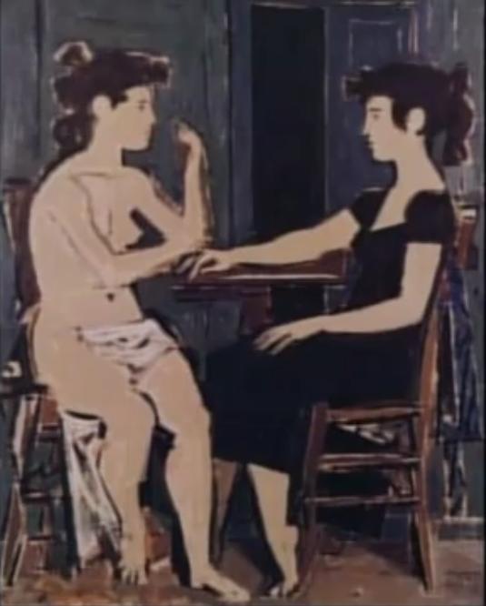 WikiOO.org - אנציקלופדיה לאמנויות יפות - ציור, יצירות אמנות Yiannis Moralis - Two girls sitting