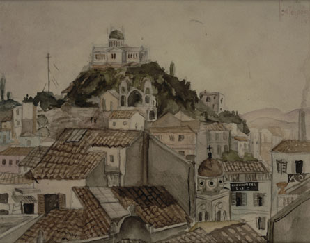 Wikioo.org – La Enciclopedia de las Bellas Artes - Pintura, Obras de arte de Yiannis Tsaroychis - Observatorio como se ve desde una casa cerca de Monastiraki
