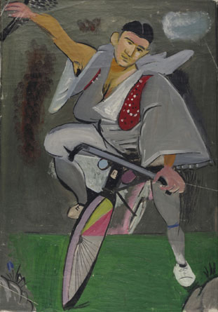 Wikioo.org – La Enciclopedia de las Bellas Artes - Pintura, Obras de arte de Yiannis Tsaroychis - Ciclista con un chaleco rojo