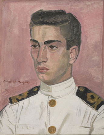WikiOO.org - Encyclopedia of Fine Arts - Malba, Artwork Yiannis Tsaroychis - Officer mariner on pink background