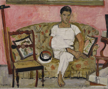 WikiOO.org - Enciclopédia das Belas Artes - Pintura, Arte por Yiannis Tsaroychis - Sailor without shoes sitting on couch