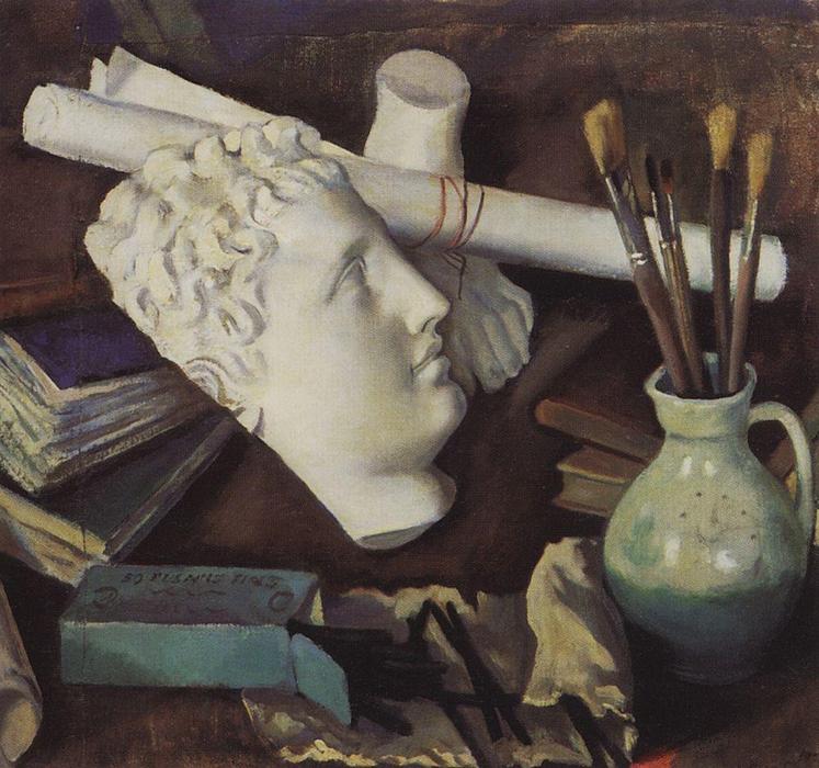 Wikioo.org – La Enciclopedia de las Bellas Artes - Pintura, Obras de arte de Zinaida Serebriakova - Naturaleza muerta con atributos de las Artes