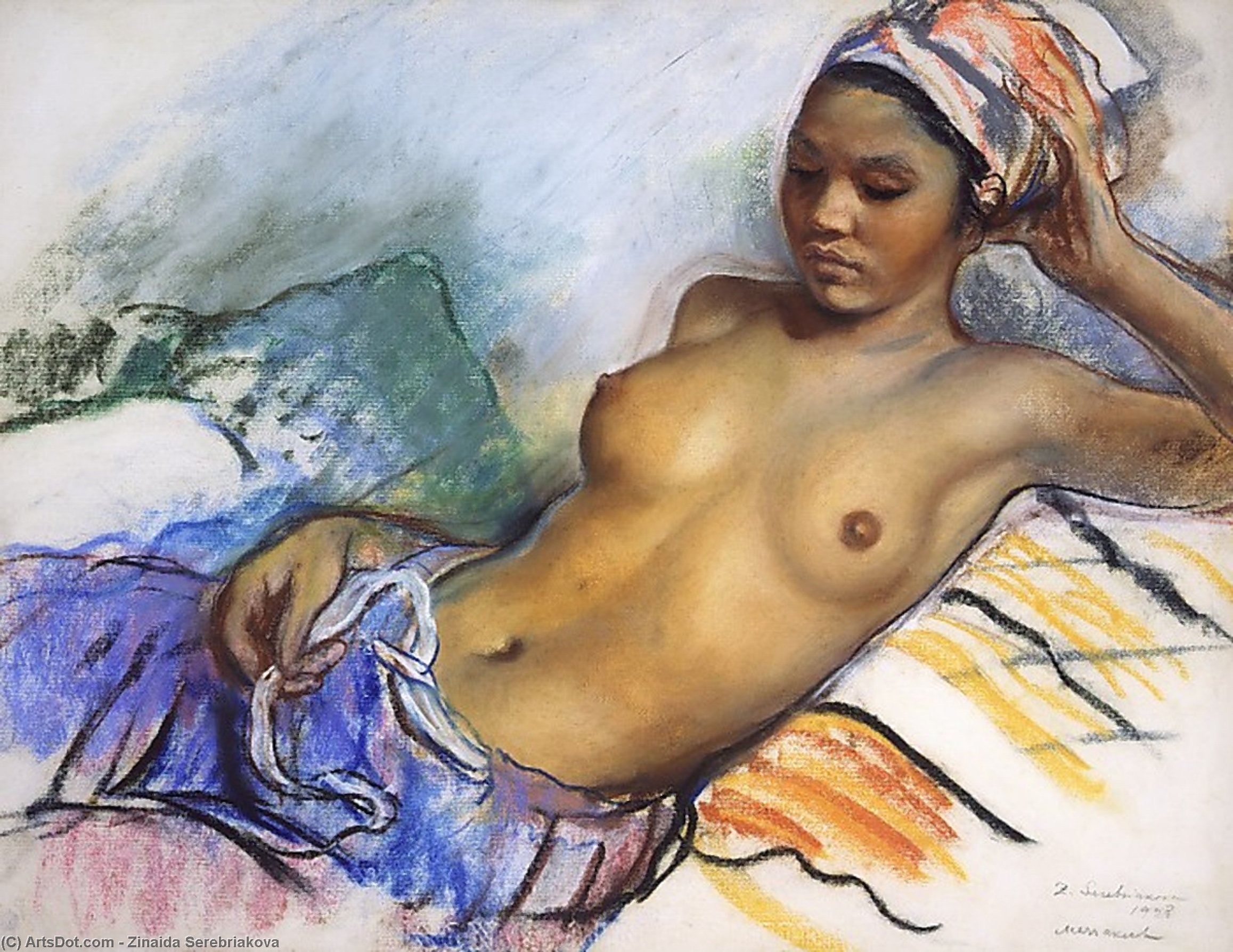 Wikoo.org - موسوعة الفنون الجميلة - اللوحة، العمل الفني Zinaida Serebriakova - Resting Negro. Marrakesh
