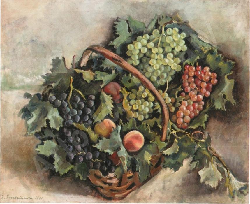 Wikioo.org - The Encyclopedia of Fine Arts - Painting, Artwork by Zinaida Serebriakova - Basket with grapes and peaches 