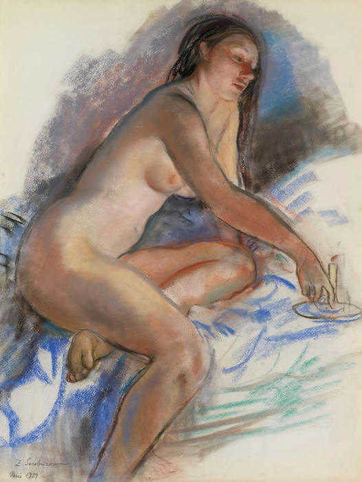 Wikioo.org - The Encyclopedia of Fine Arts - Painting, Artwork by Zinaida Serebriakova - Nude with a candle. France 