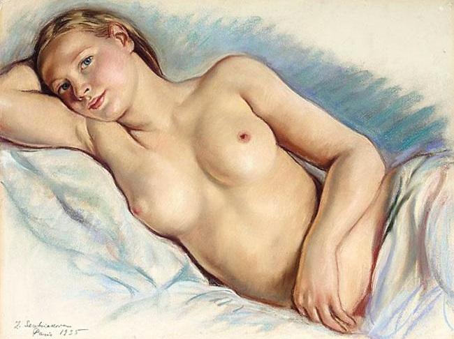 Wikoo.org - موسوعة الفنون الجميلة - اللوحة، العمل الفني Zinaida Serebriakova - Reclining Nude