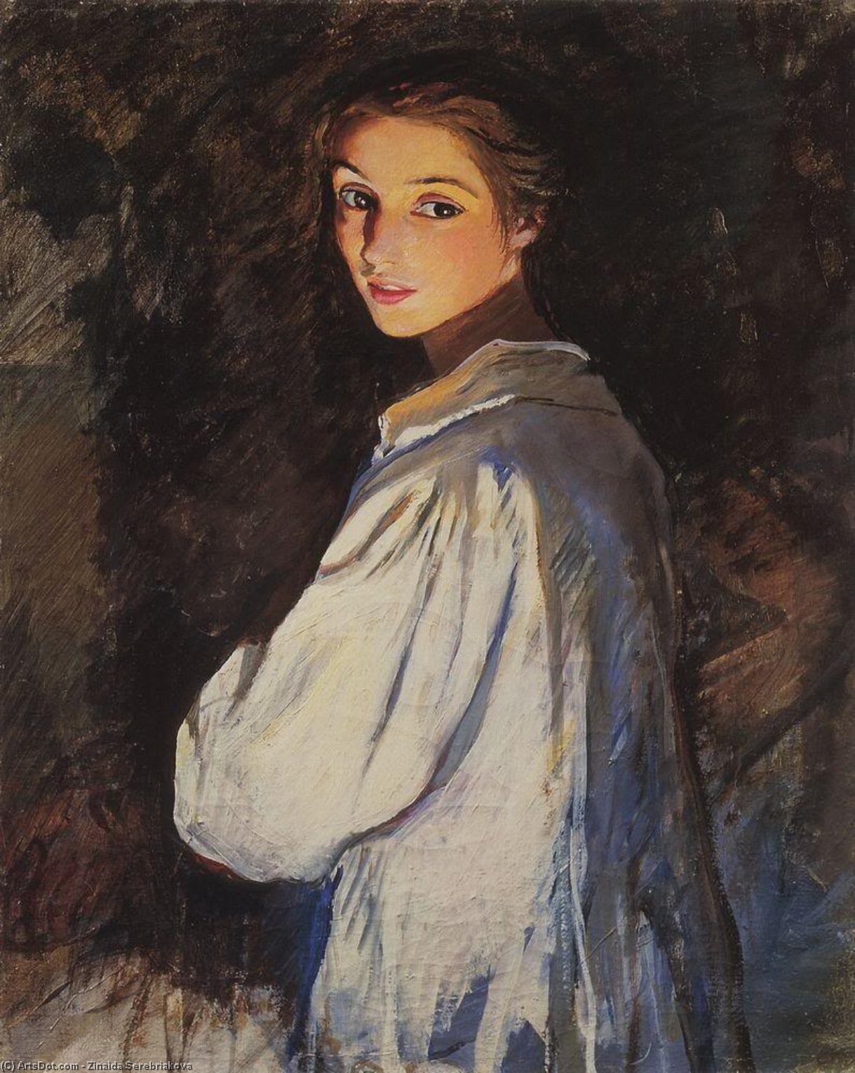 Wikioo.org - The Encyclopedia of Fine Arts - Painting, Artwork by Zinaida Serebriakova - Girl with a candle. Self portrait