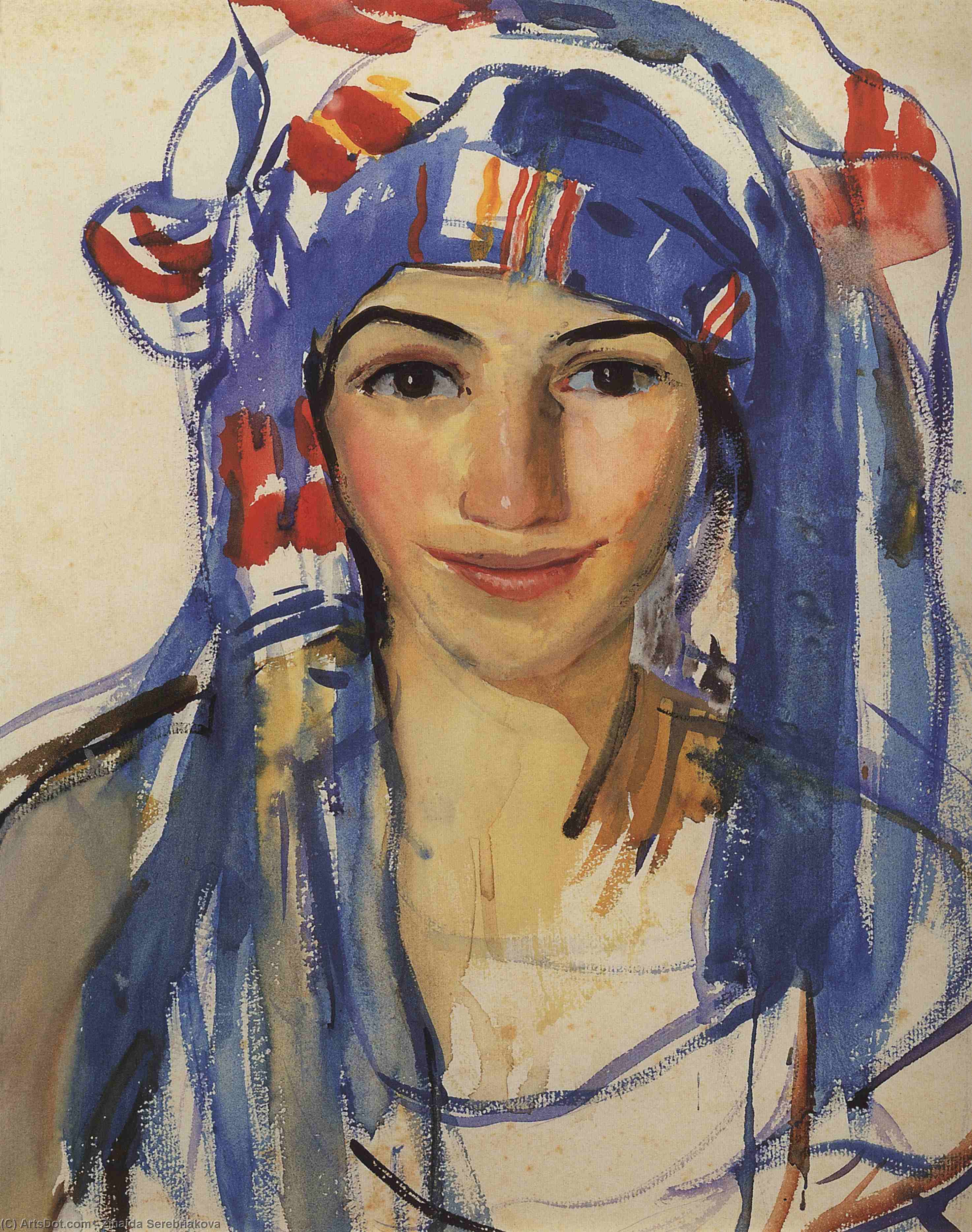 WikiOO.org - Encyclopedia of Fine Arts - Maľba, Artwork Zinaida Serebriakova - Self-portrait wearing a scarf