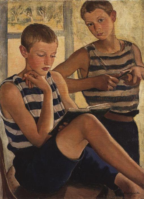 Wikioo.org - The Encyclopedia of Fine Arts - Painting, Artwork by Zinaida Serebriakova - Boys in sailor's striped vests 