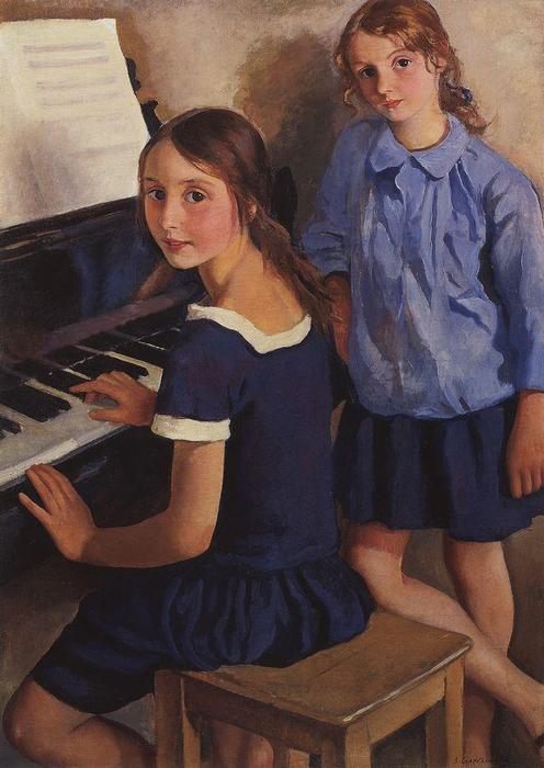 Wikioo.org - The Encyclopedia of Fine Arts - Painting, Artwork by Zinaida Serebriakova - Girls at the piano 