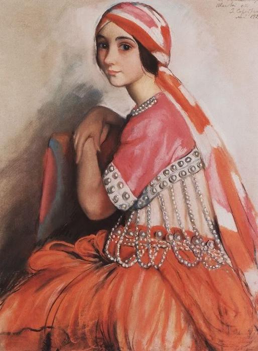 WikiOO.org - Enciclopédia das Belas Artes - Pintura, Arte por Zinaida Serebriakova - Portrait of a ballerina L.A. Ivanova 
