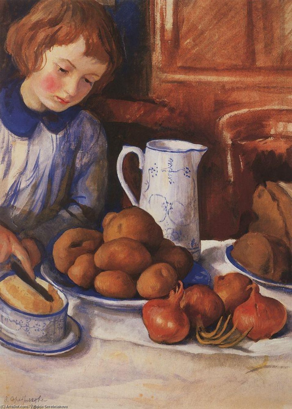 Wikioo.org – L'Encyclopédie des Beaux Arts - Peinture, Oeuvre de Zinaida Serebriakova - Katya à l cuisine tableau