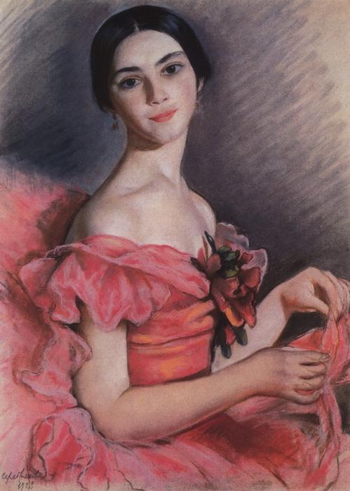 Wikioo.org - The Encyclopedia of Fine Arts - Painting, Artwork by Zinaida Serebriakova - Portrait of Yekaterina Heidenreich in Red