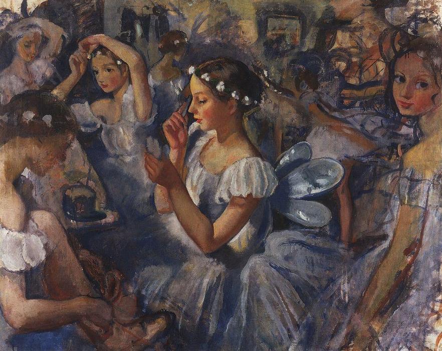 Wikioo.org – La Enciclopedia de las Bellas Artes - Pintura, Obras de arte de Zinaida Serebriakova - Sylphides Girls (Ballet Chopiniana)
