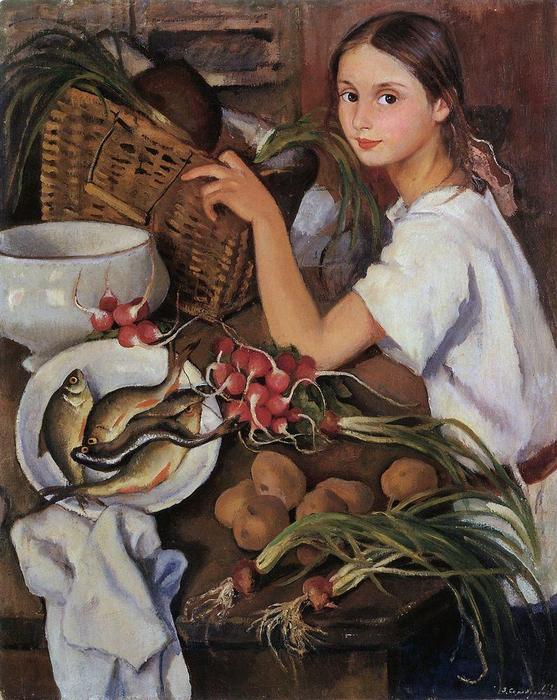 Wikioo.org - The Encyclopedia of Fine Arts - Painting, Artwork by Zinaida Serebriakova - Tata with vegetables 
