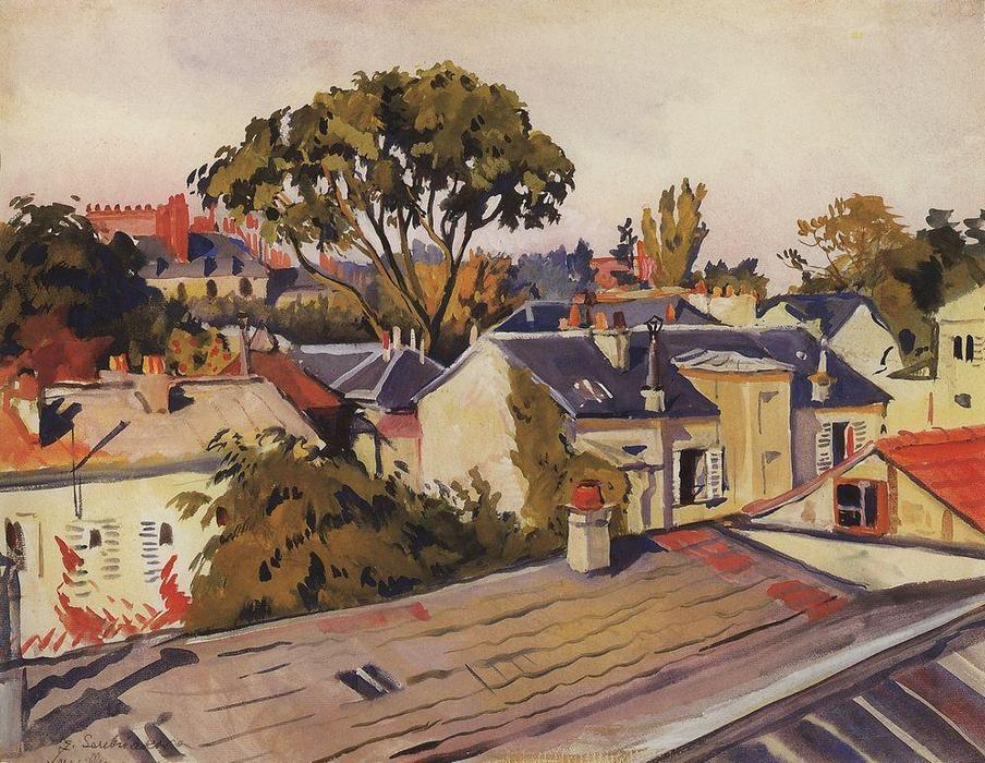 Wikioo.org – La Enciclopedia de las Bellas Artes - Pintura, Obras de arte de Zinaida Serebriakova - Versalles. Los techos de la ciudad
