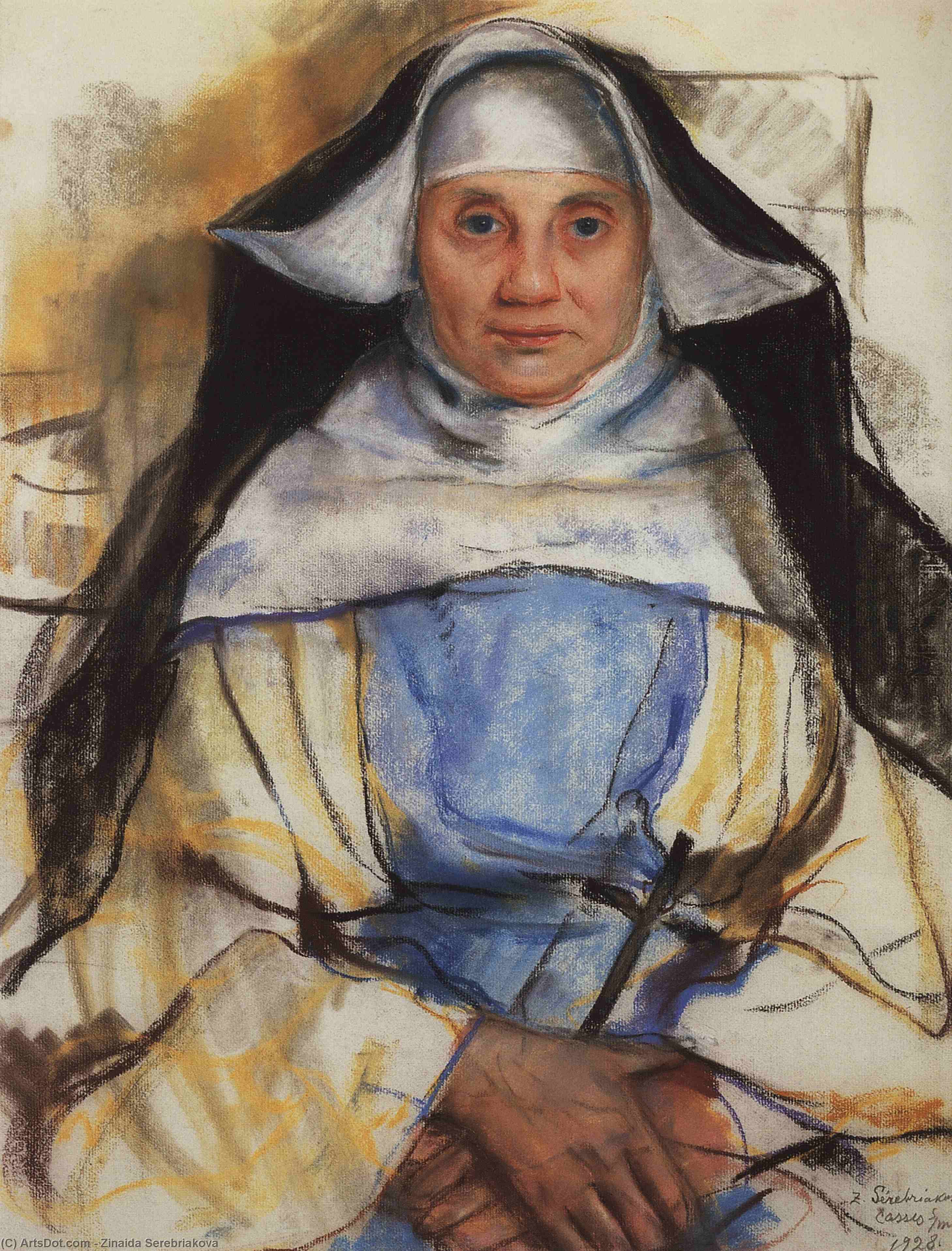 Wikoo.org - موسوعة الفنون الجميلة - اللوحة، العمل الفني Zinaida Serebriakova - A nun of Cassis