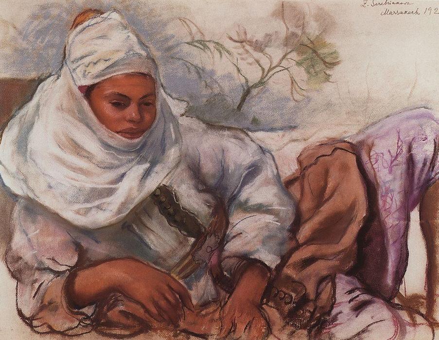 Wikioo.org - The Encyclopedia of Fine Arts - Painting, Artwork by Zinaida Serebriakova - A young woman in a white headdress 