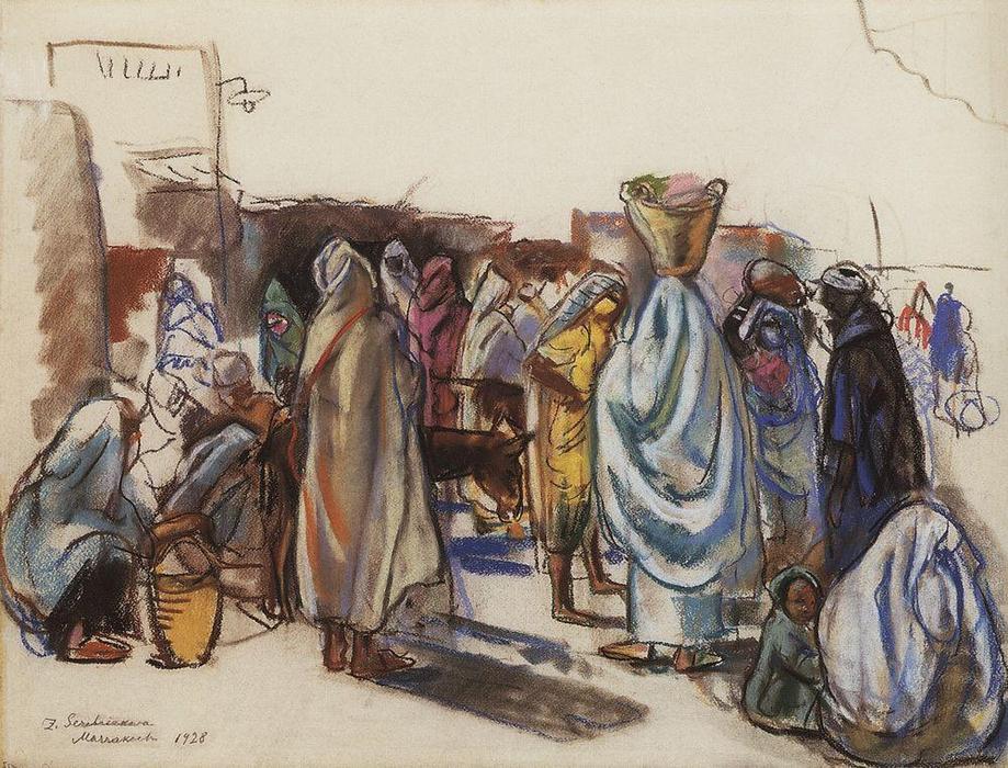 Wikioo.org - The Encyclopedia of Fine Arts - Painting, Artwork by Zinaida Serebriakova - Market. Marrakesh 
