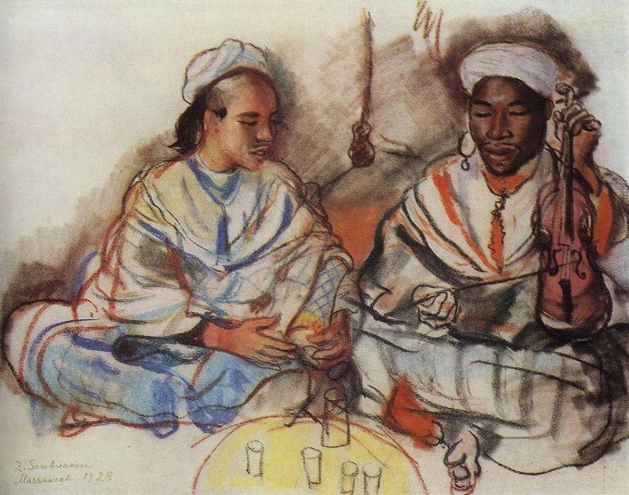 WikiOO.org - Encyclopedia of Fine Arts - Maleri, Artwork Zinaida Serebriakova - Musicians (Arab and Negro) 