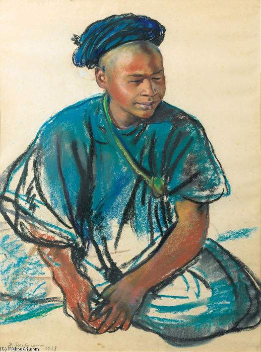 Wikioo.org - The Encyclopedia of Fine Arts - Painting, Artwork by Zinaida Serebriakova - Portrait of a young Moroccan 