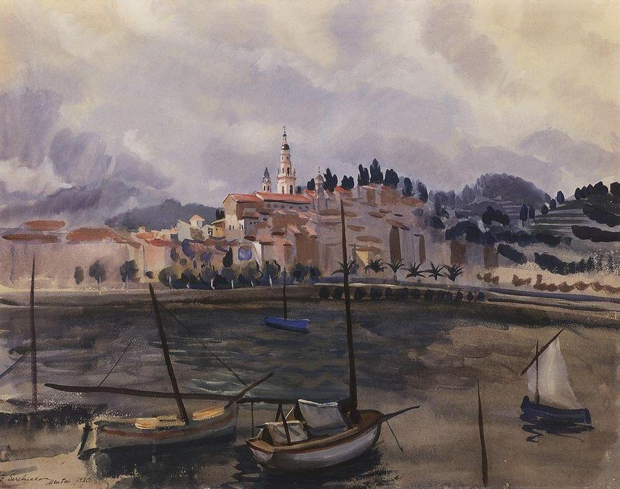 Wikioo.org - The Encyclopedia of Fine Arts - Painting, Artwork by Zinaida Serebriakova - Menton. View from the harbor of the city 