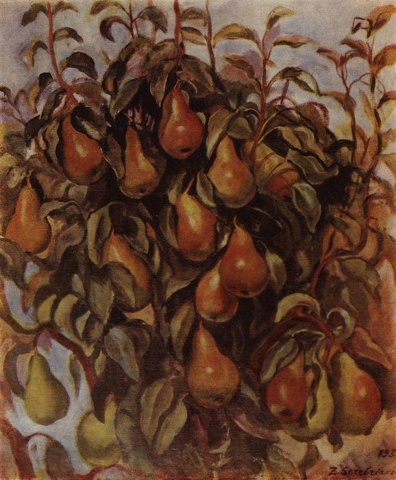 Wikioo.org – La Enciclopedia de las Bellas Artes - Pintura, Obras de arte de Zinaida Serebriakova - Peras en las ramas