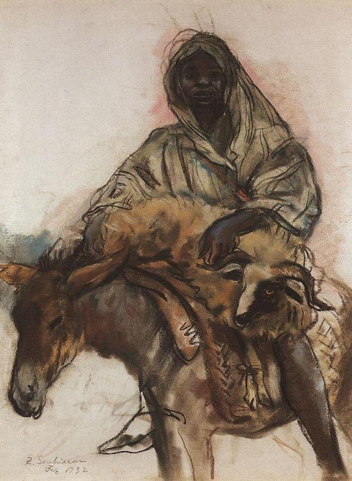 WikiOO.org - 백과 사전 - 회화, 삽화 Zinaida Serebriakova - Arab on a donkey 