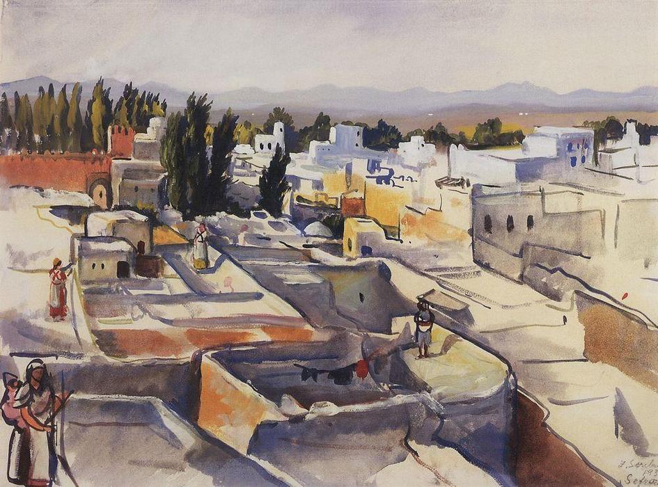 WikiOO.org - Encyclopedia of Fine Arts - Malba, Artwork Zinaida Serebriakova - Morocco. Sefrou. The roofs of the city 
