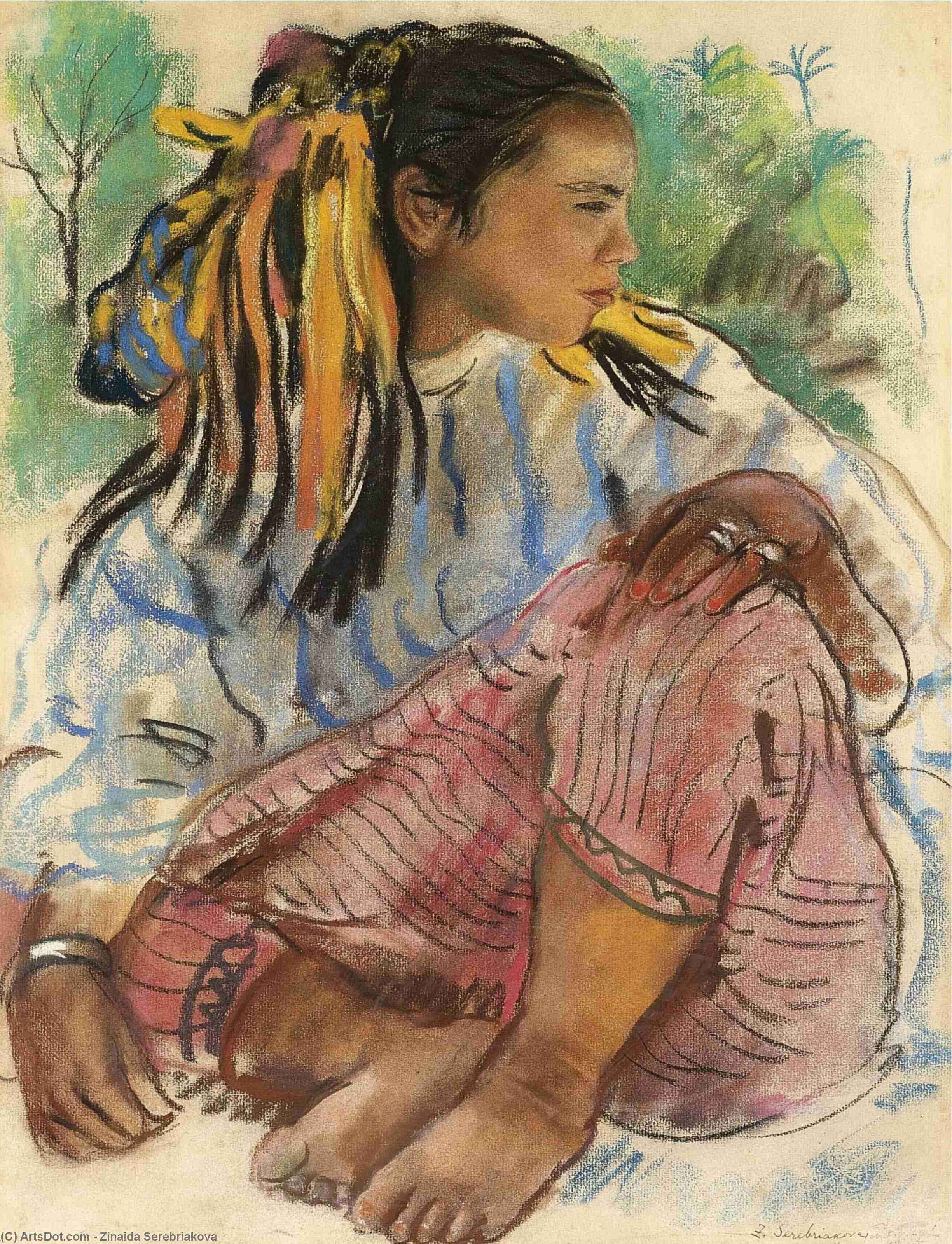 Wikioo.org - The Encyclopedia of Fine Arts - Painting, Artwork by Zinaida Serebriakova - Portrait of a young girl. Marrakesh