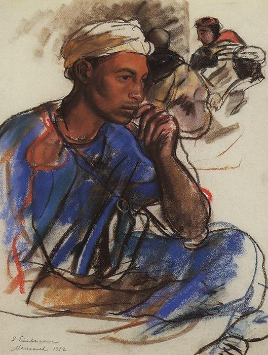Wikioo.org - The Encyclopedia of Fine Arts - Painting, Artwork by Zinaida Serebriakova - Thoughtful men in blue. Marrakesh 