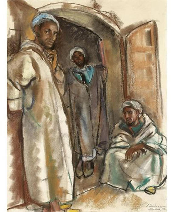 WikiOO.org - Güzel Sanatlar Ansiklopedisi - Resim, Resimler Zinaida Serebriakova - Three figures in the doorway. Marrakesh 