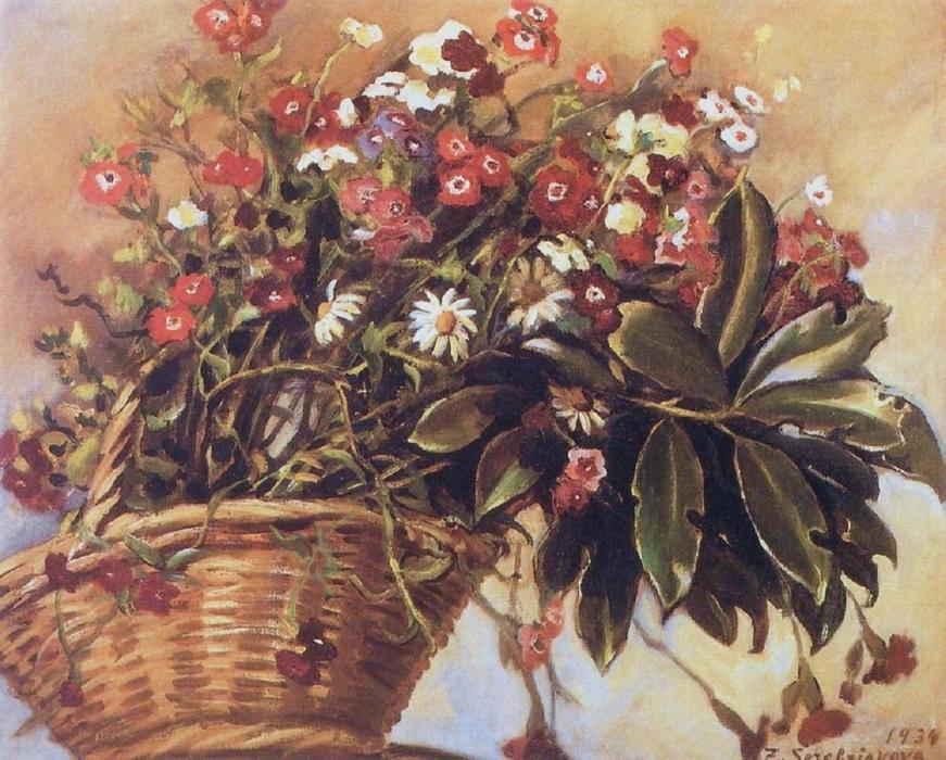 WikiOO.org - 백과 사전 - 회화, 삽화 Zinaida Serebriakova - A basket with flowers