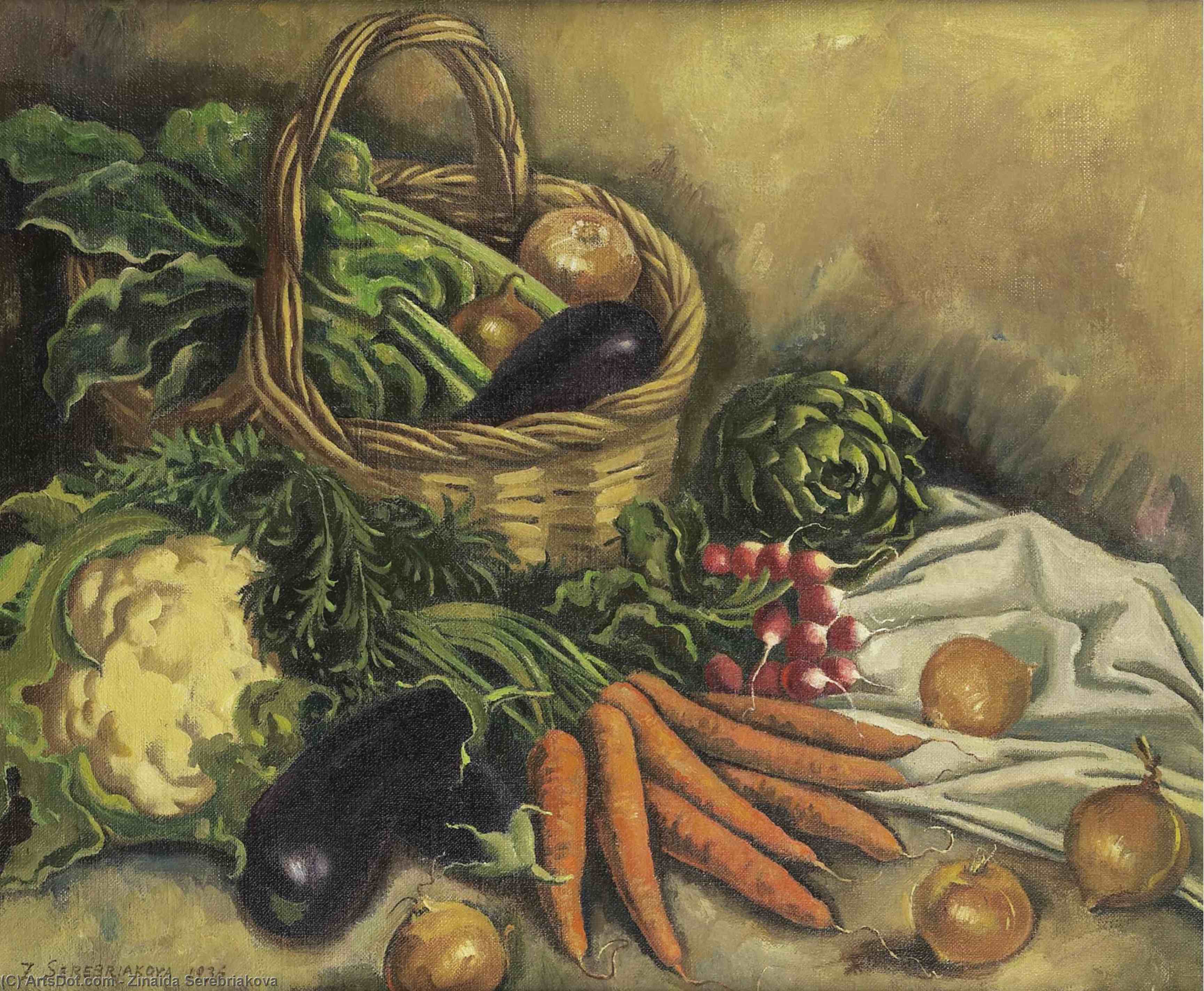 Wikioo.org - The Encyclopedia of Fine Arts - Painting, Artwork by Zinaida Serebriakova - Still life with cauliflower and vegetables