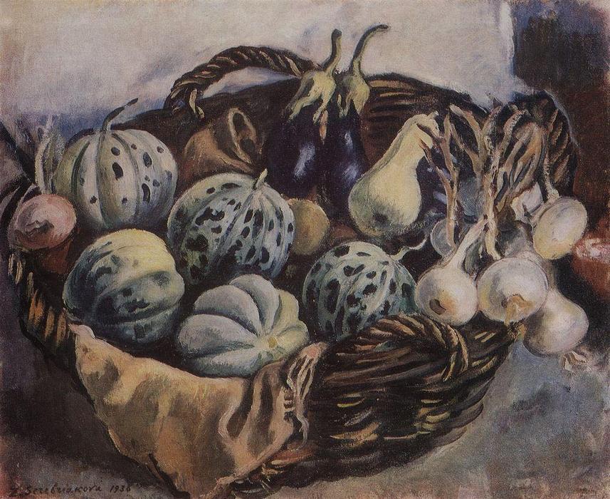 Wikioo.org - The Encyclopedia of Fine Arts - Painting, Artwork by Zinaida Serebriakova - Basket with melons and squash 