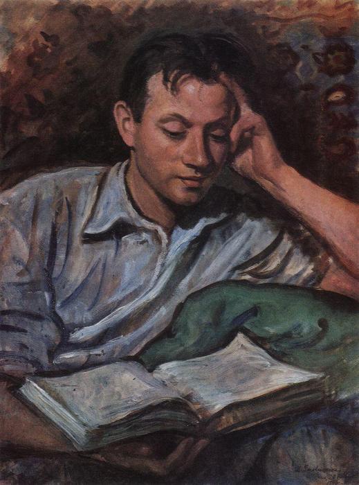 Wikioo.org - The Encyclopedia of Fine Arts - Painting, Artwork by Zinaida Serebriakova - Alexander Serebryakov, reading a book 