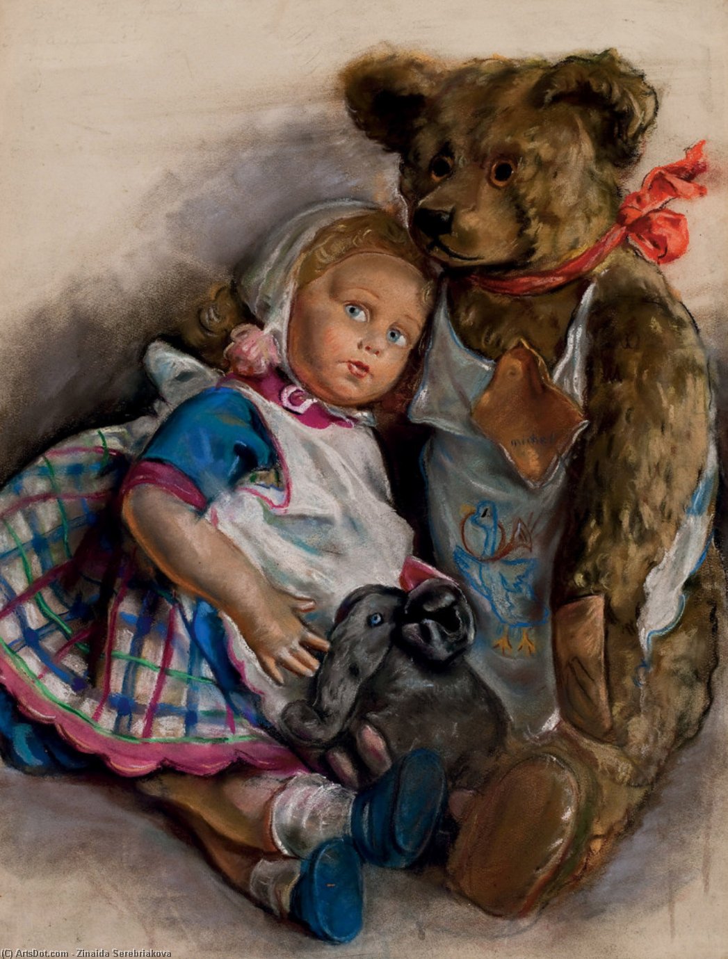 Wikioo.org - The Encyclopedia of Fine Arts - Painting, Artwork by Zinaida Serebriakova - The Popoffs' doll, teddy bear and toy elephant