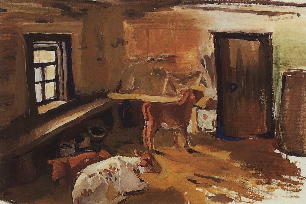 Wikioo.org - The Encyclopedia of Fine Arts - Painting, Artwork by Zinaida Serebriakova - Neskuchnoye. Calf house. 